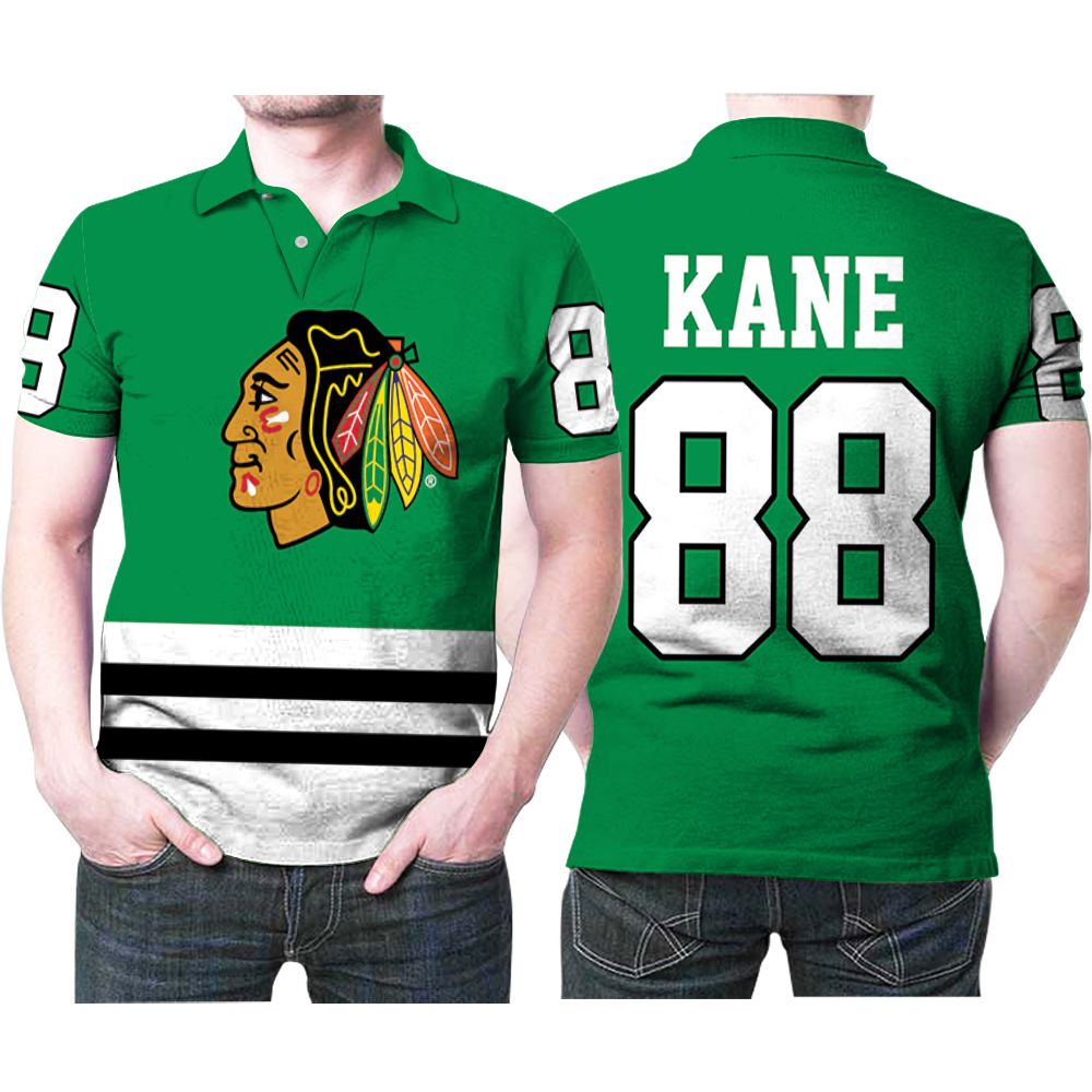 Chicago Blackhawks Patrick Kane 88 Nhl Great Player Ice Hockey Fanatics Branded Green Breakaway Jersey Style Blackhawks Fans Polo Shirt