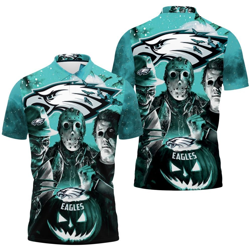 Freddy Jason Michael Myers Loves Philadelphia Eagles Pumpkin Head Halloween 3d Polo Shirt All Over Print Shirt 3d T-shirt