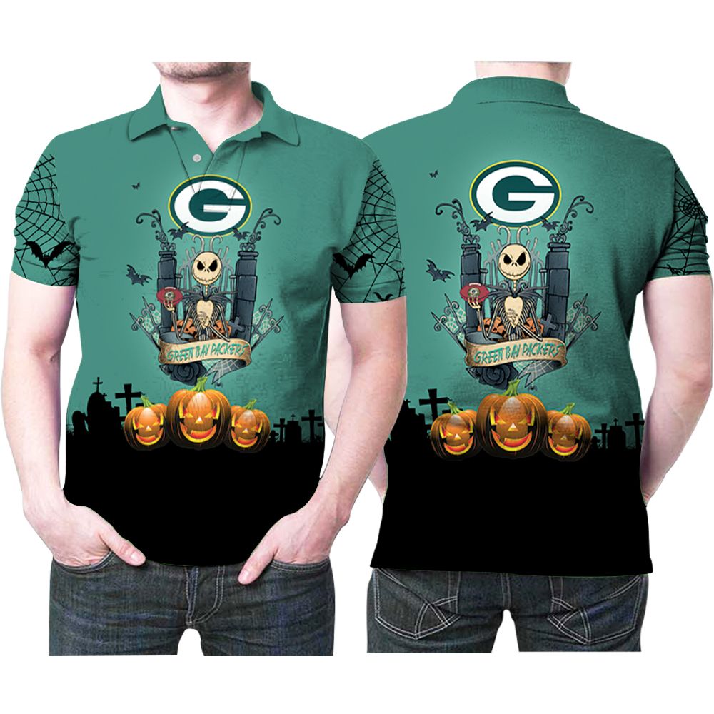 Jack Skellington Green Bay Packers Nfl American Football Team Logo Gift For Packers Fans Polo Shirt All Over Print Shirt 3d T-shirt