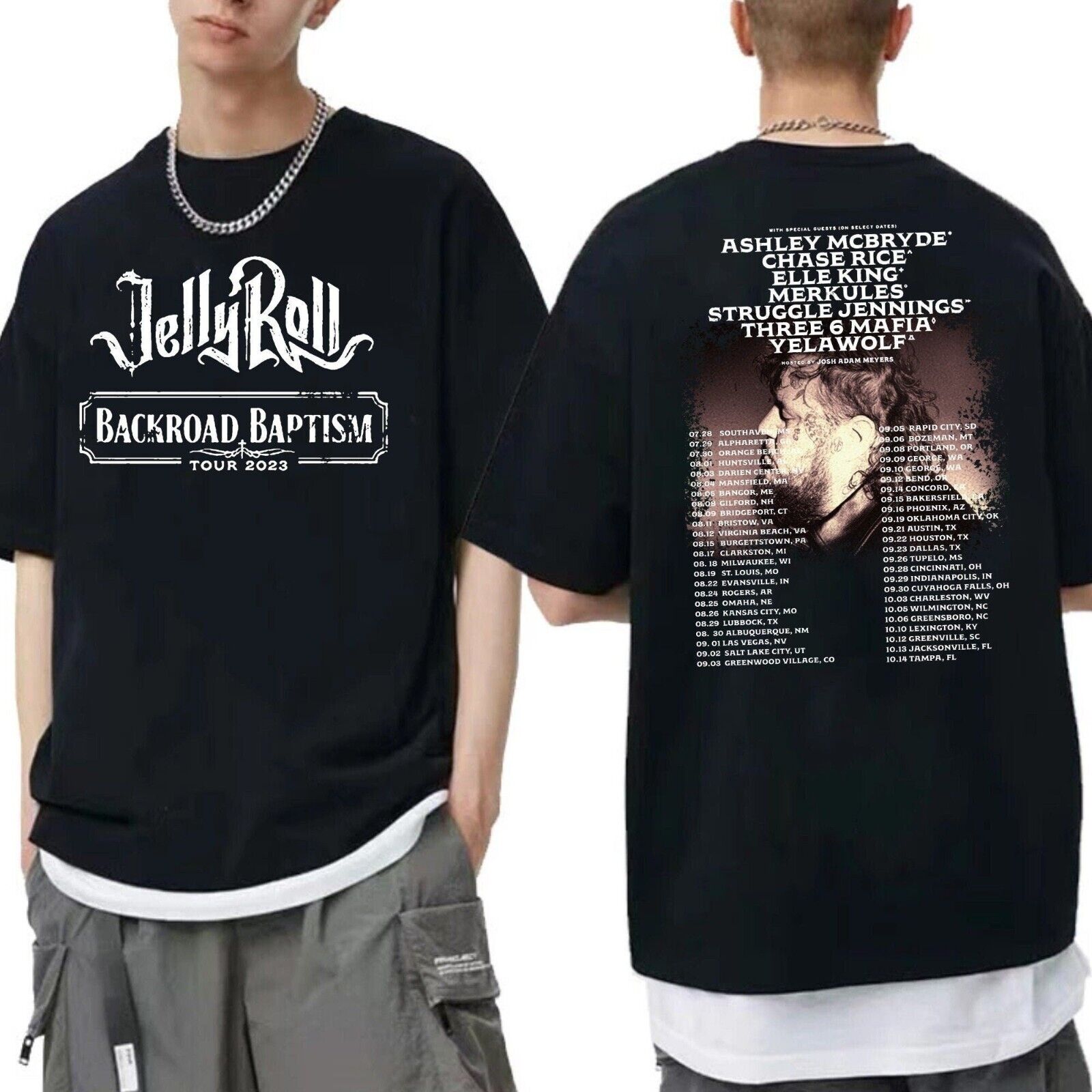 Jelly Roll 2023 Jelly Roll Backroad Baptism Tour Shirt