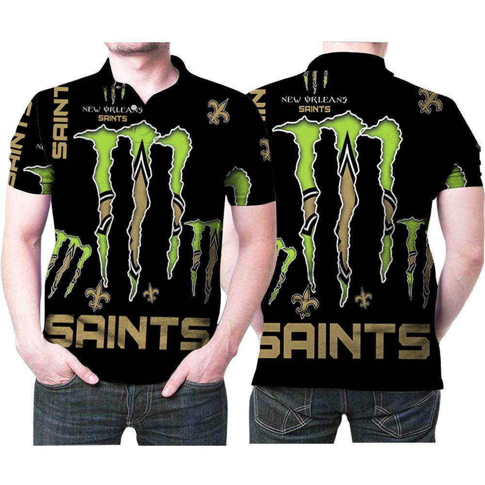 Monster Energy New Orleans Saints Nfl American Football Team Logo 3d Designed Allover Gift For Saints Fans 1 Polo Shirt