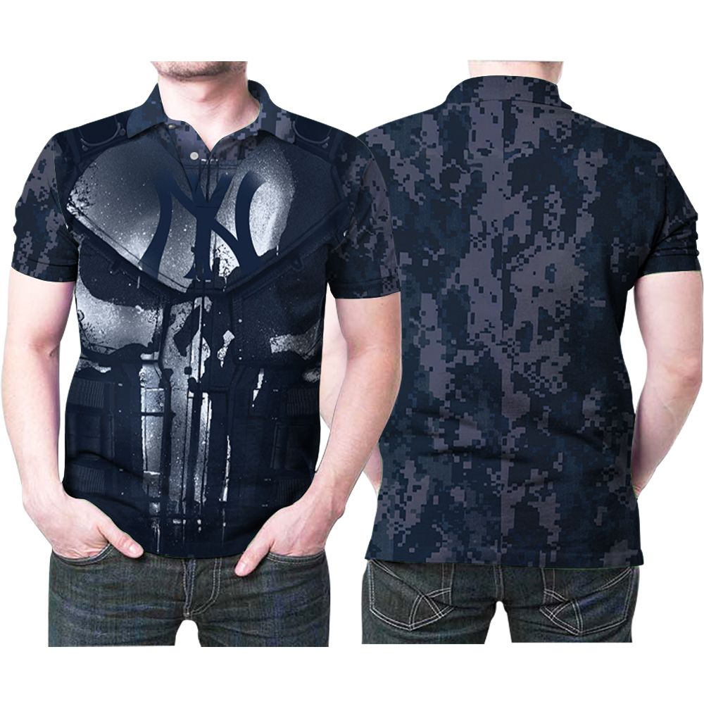 New York Yankees The Punisher Skull Armour Blue Camouflage 3d Designed For New York Yankees Fan Polo Shirt All Over Print Shirt 3d T-shirt