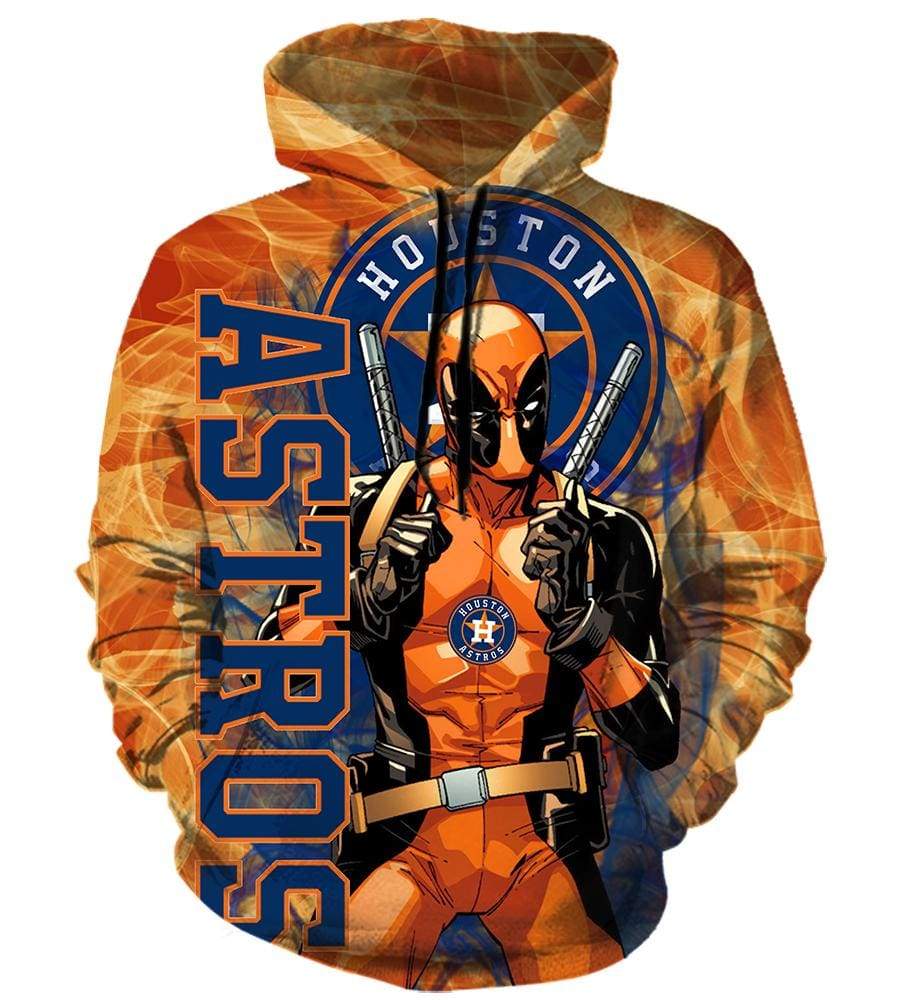 Deadpool Houston Astros Hoodies - Pullover Orange Hoodie