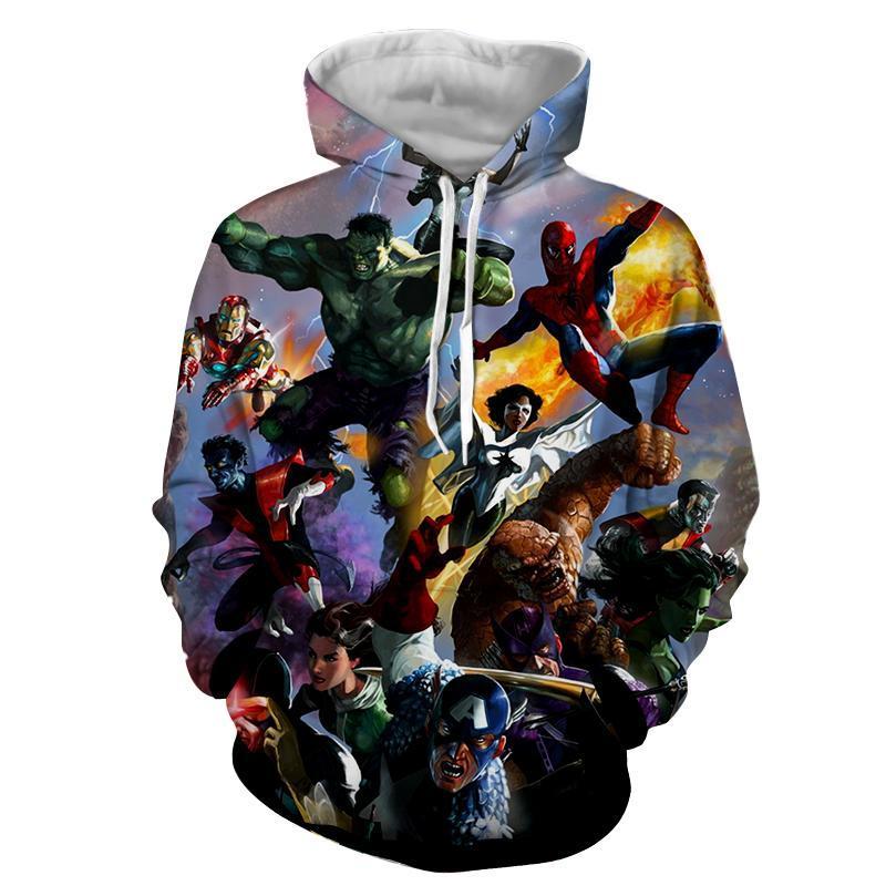 The Avengers  All Heros In Action Hoodies - Pullover Black Hoodie