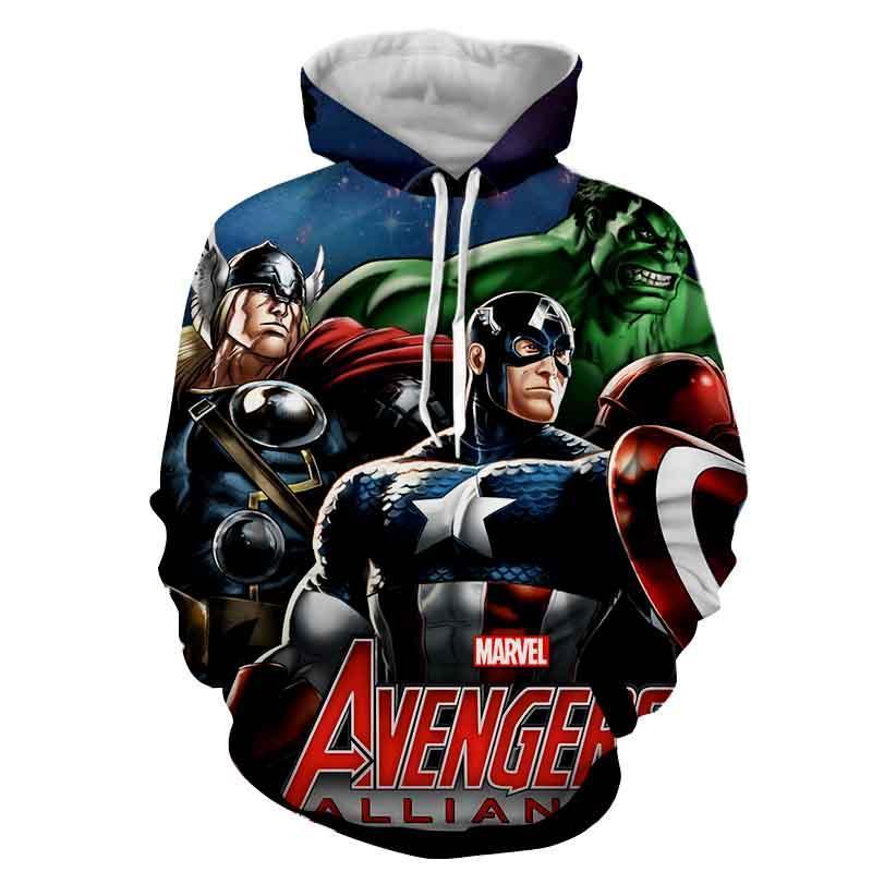 The Avengers  Captain America Thor Hulk Hoodies - Pullover Black Hoodie