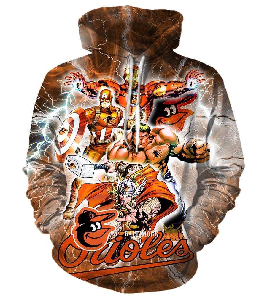 The Avengers Baltimore Orioles Hoodies - Pullover Yellow Hoodie