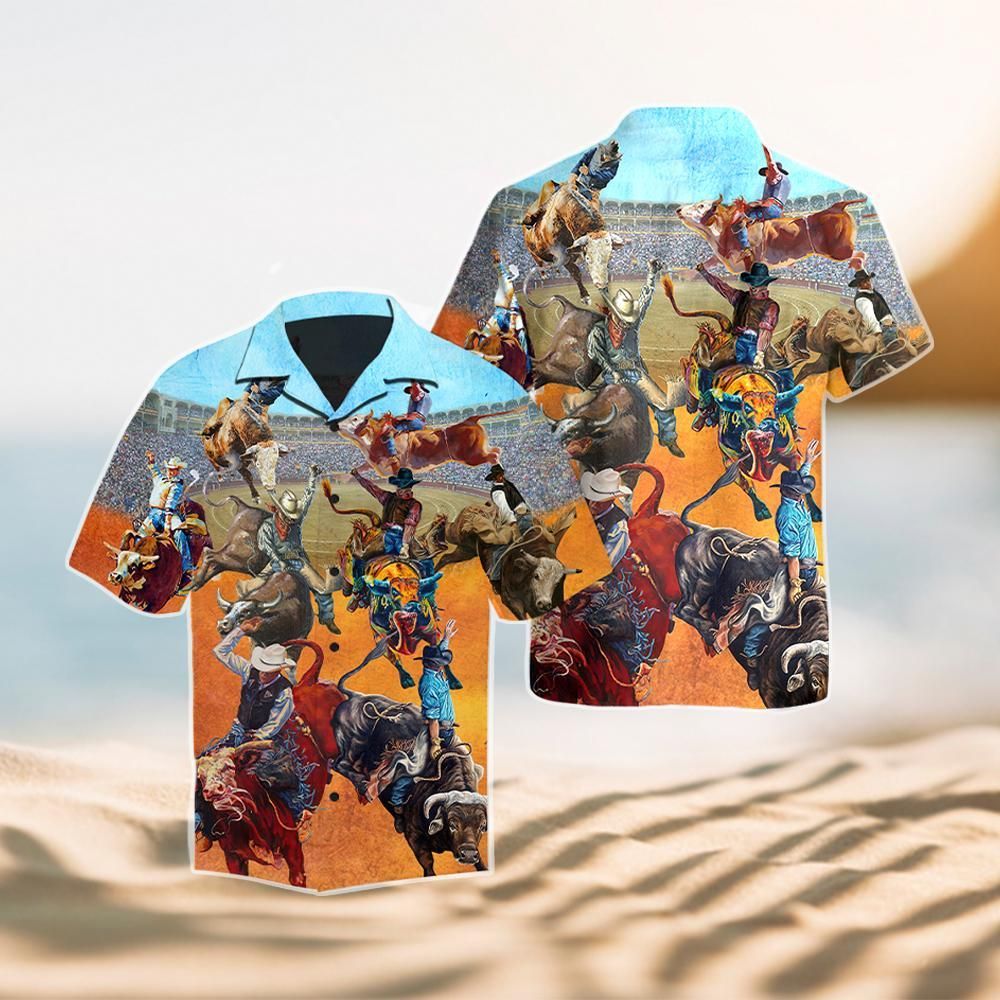 Bull Riding Tropical Hawaiian Shirt