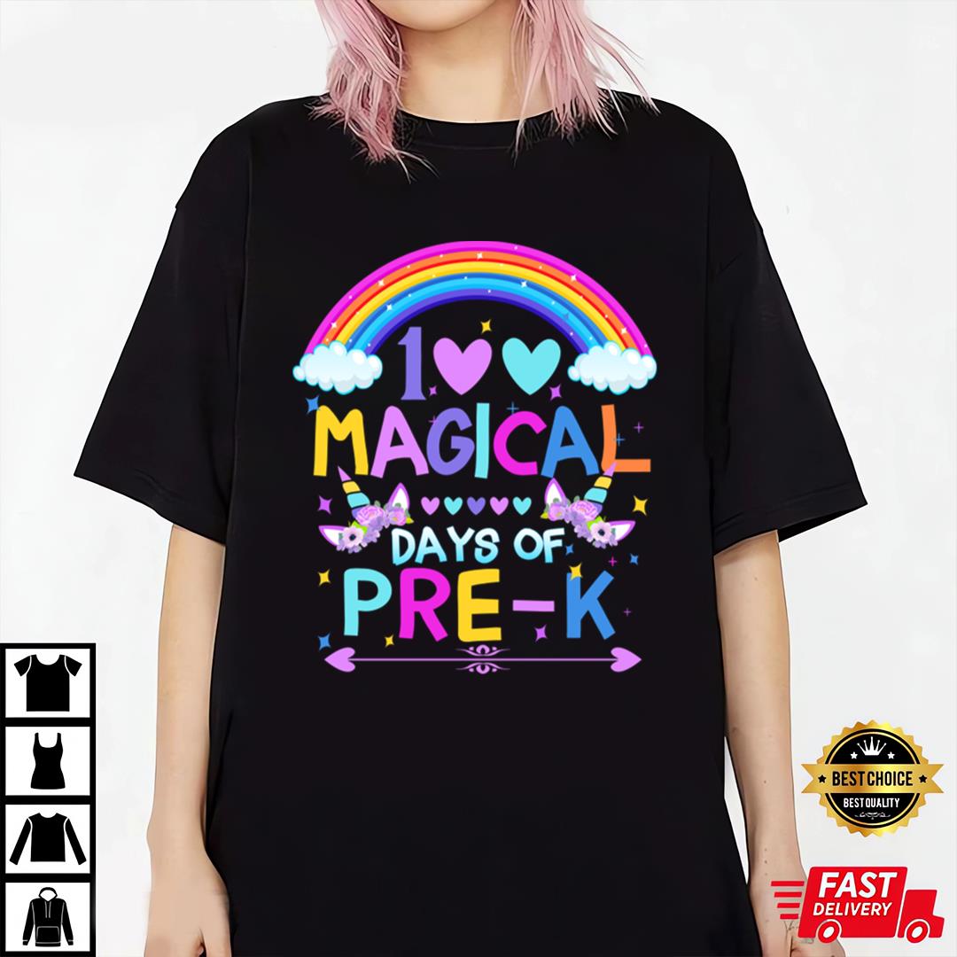 100th Day Of Pre-K, Magical Rainbow Unicorns Student Teacher T-Shirt