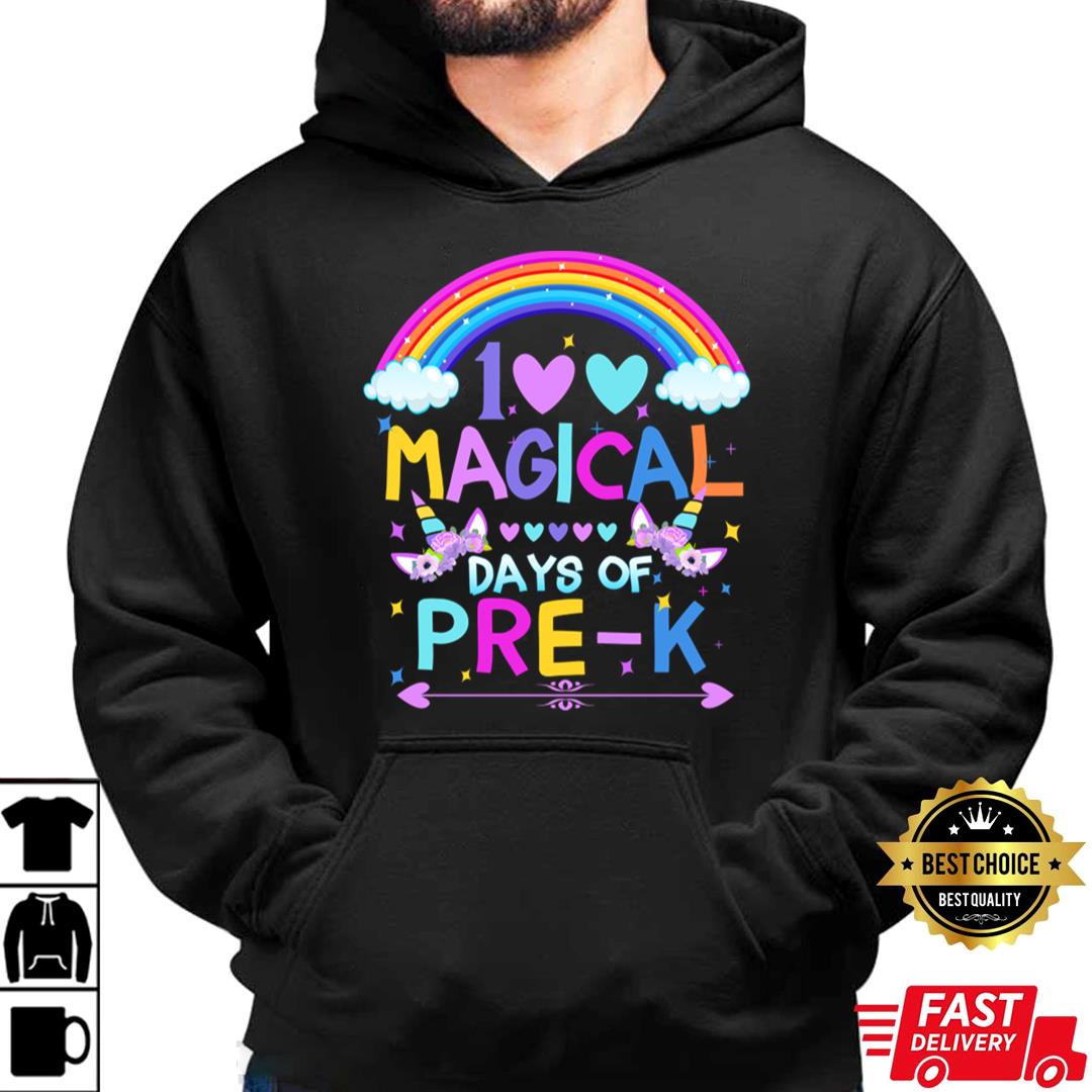 100th Day Of Pre-K, Magical Rainbow Unicorns Student Teacher T-Shirt