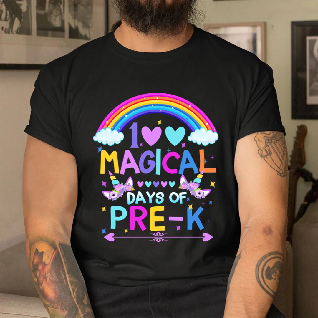 100th Day Of Pre-K, Magical Rainbow Unicorns Student Teacher T-Shirt