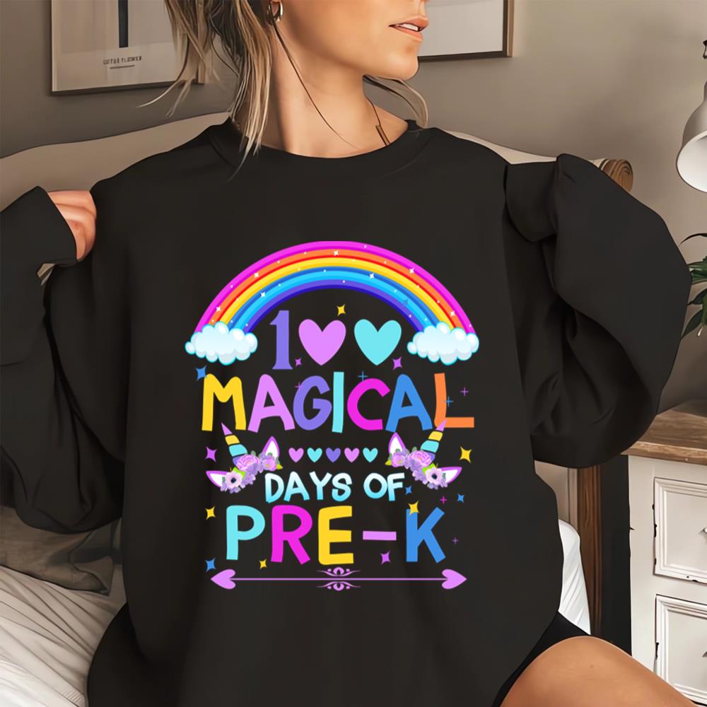 100th Day Of Pre-K, Magical Rainbow Unicorns Student Teacher T-Shirt