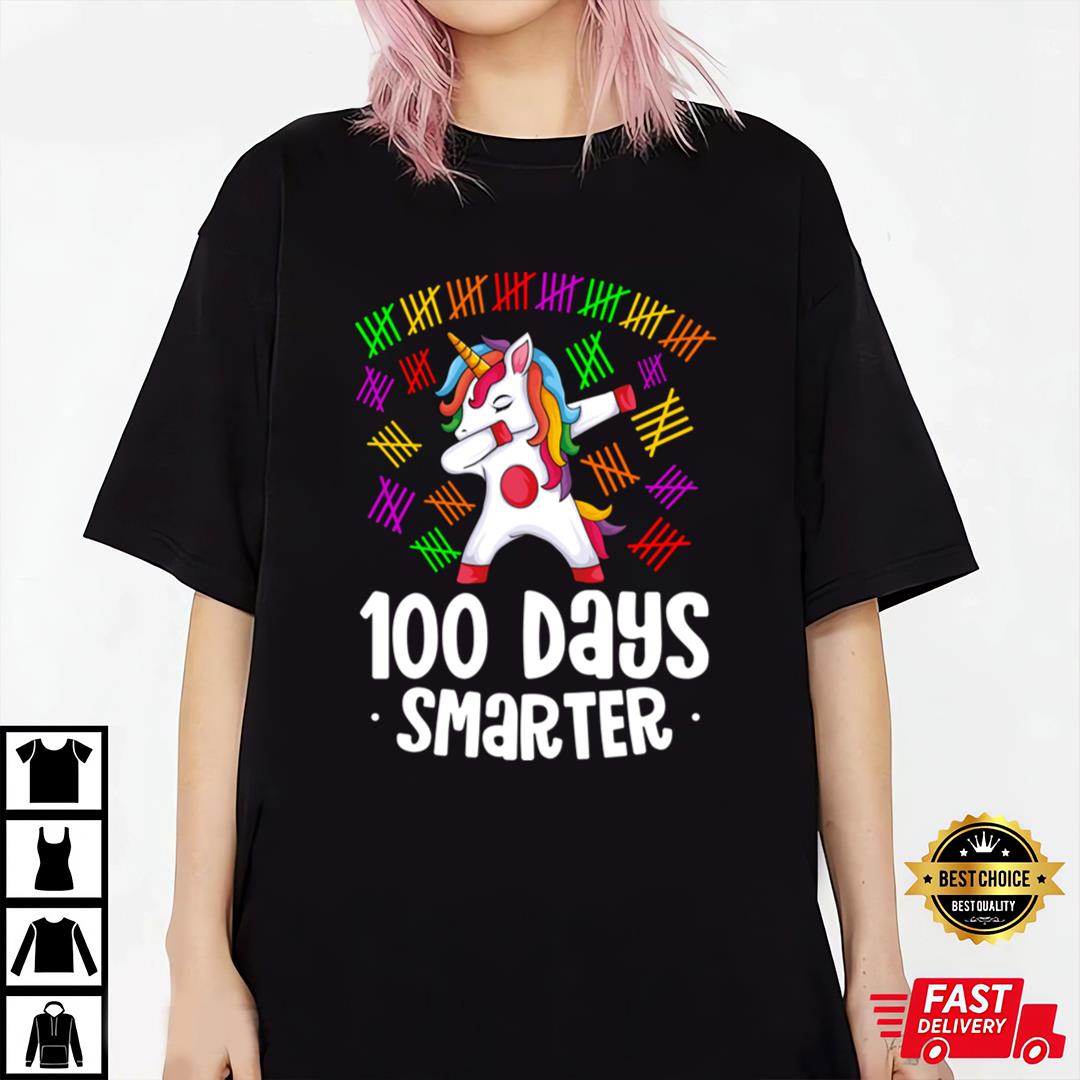 100th Day of School Funny Unicorn 100 Days Smarter Gift Idea T-Shirt