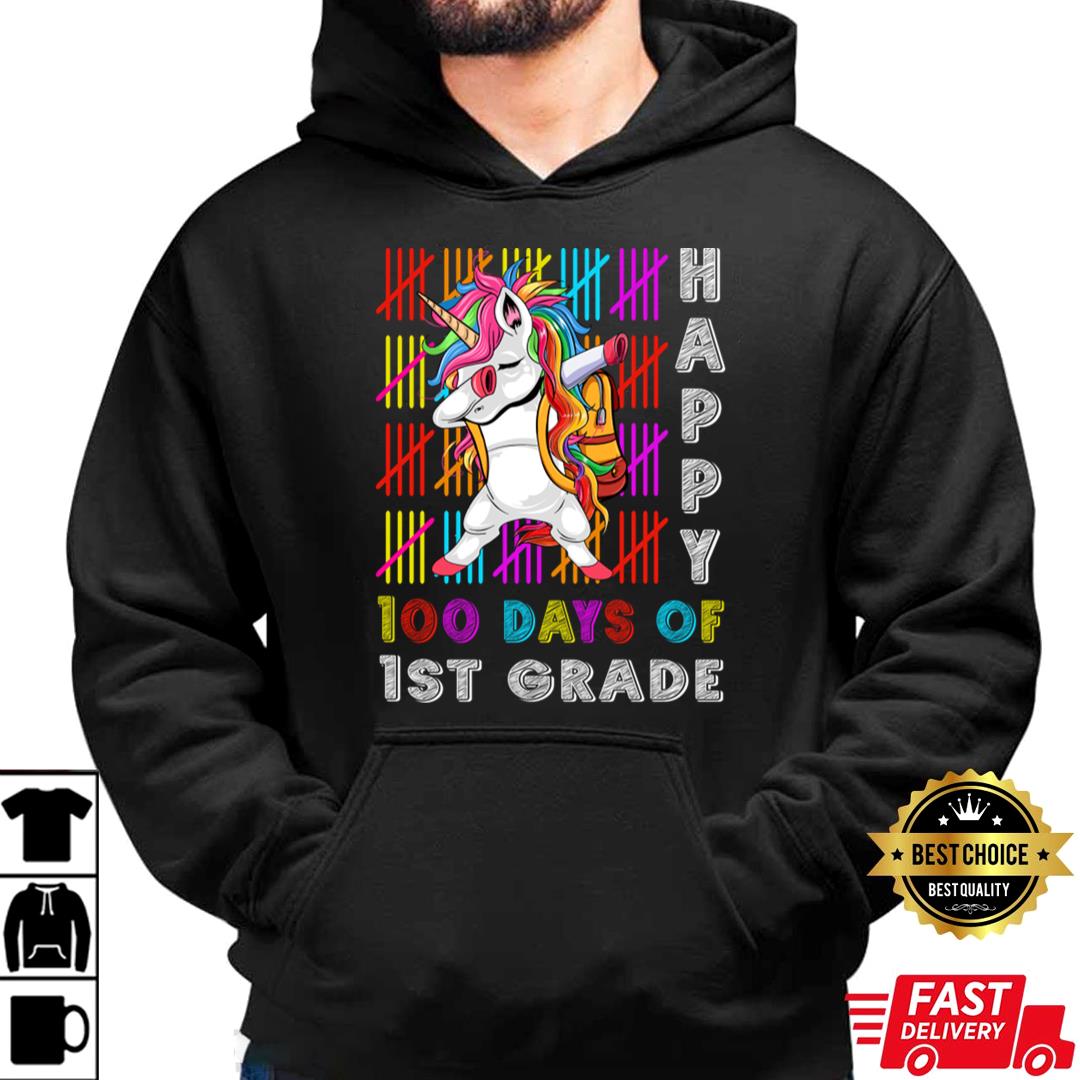 1st Grade Unicorn 100 Days Smarter Happy 100th Day of School Dabbing Unicorn T-Shirt