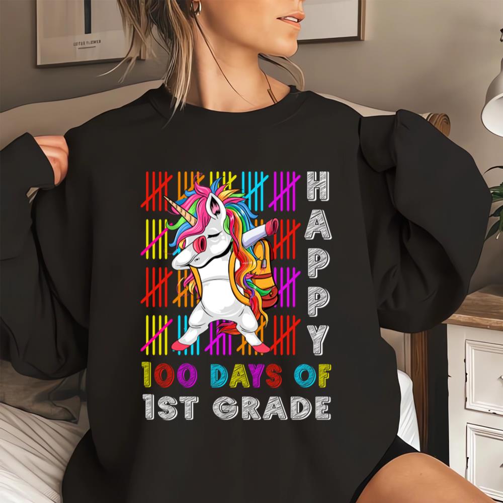 1st Grade Unicorn 100 Days Smarter Happy 100th Day of School Dabbing Unicorn T-Shirt