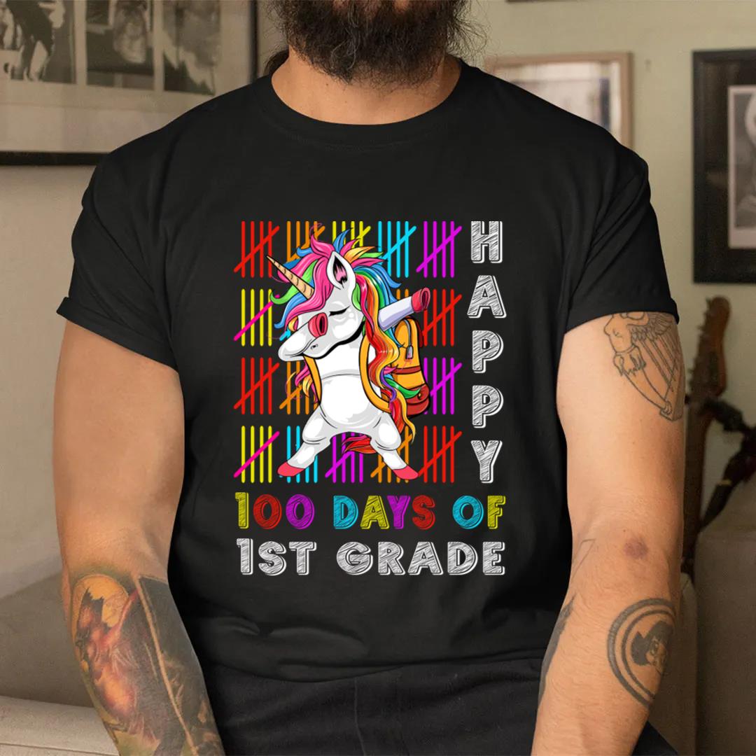 1st Grade Unicorn 100 Days Smarter Happy 100th Day of School Dabbing Unicorn T-Shirt