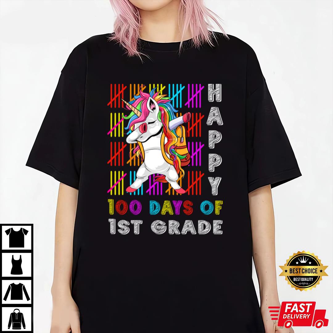 1st Grade Unicorn 100 Days Smarter Happy 100th Day of School Dabbing Unicorn T-Shirt
