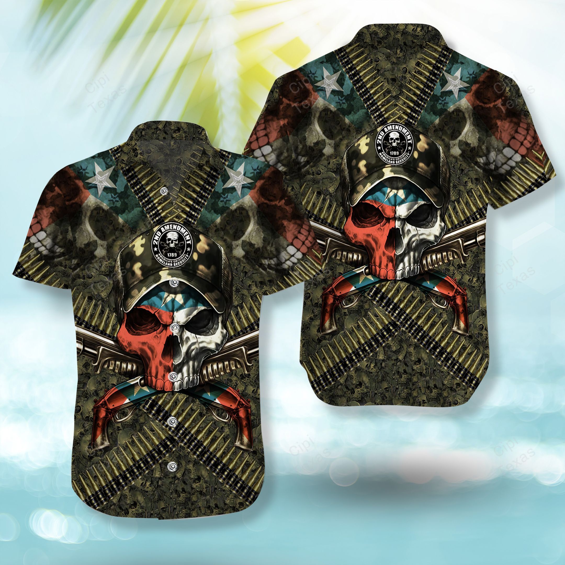 2Nd Amendment 1789 Texass Original Homeland Security Skull Hawaiian Shirt