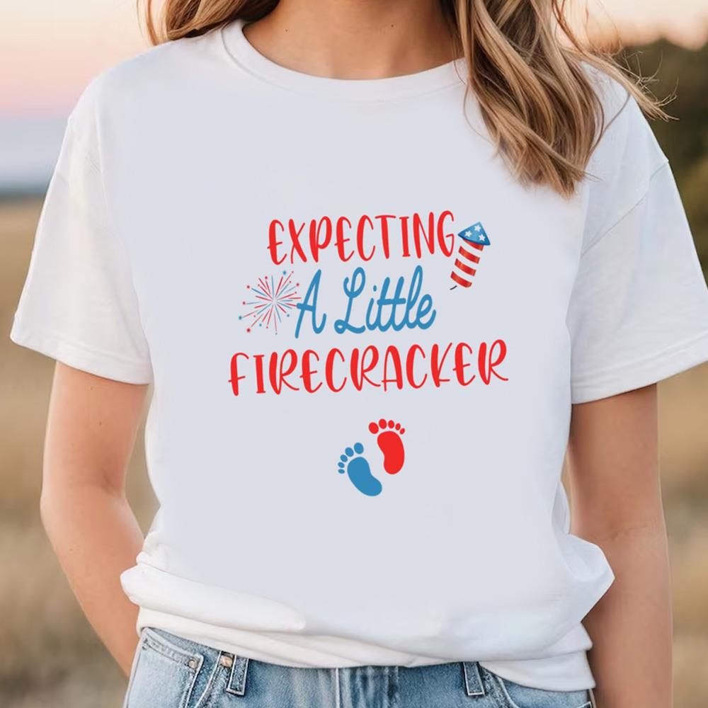 4th Of July Pregnancy Announcement T-shirt, Expecting Little Firecracker, Patriotic Baby Reveal