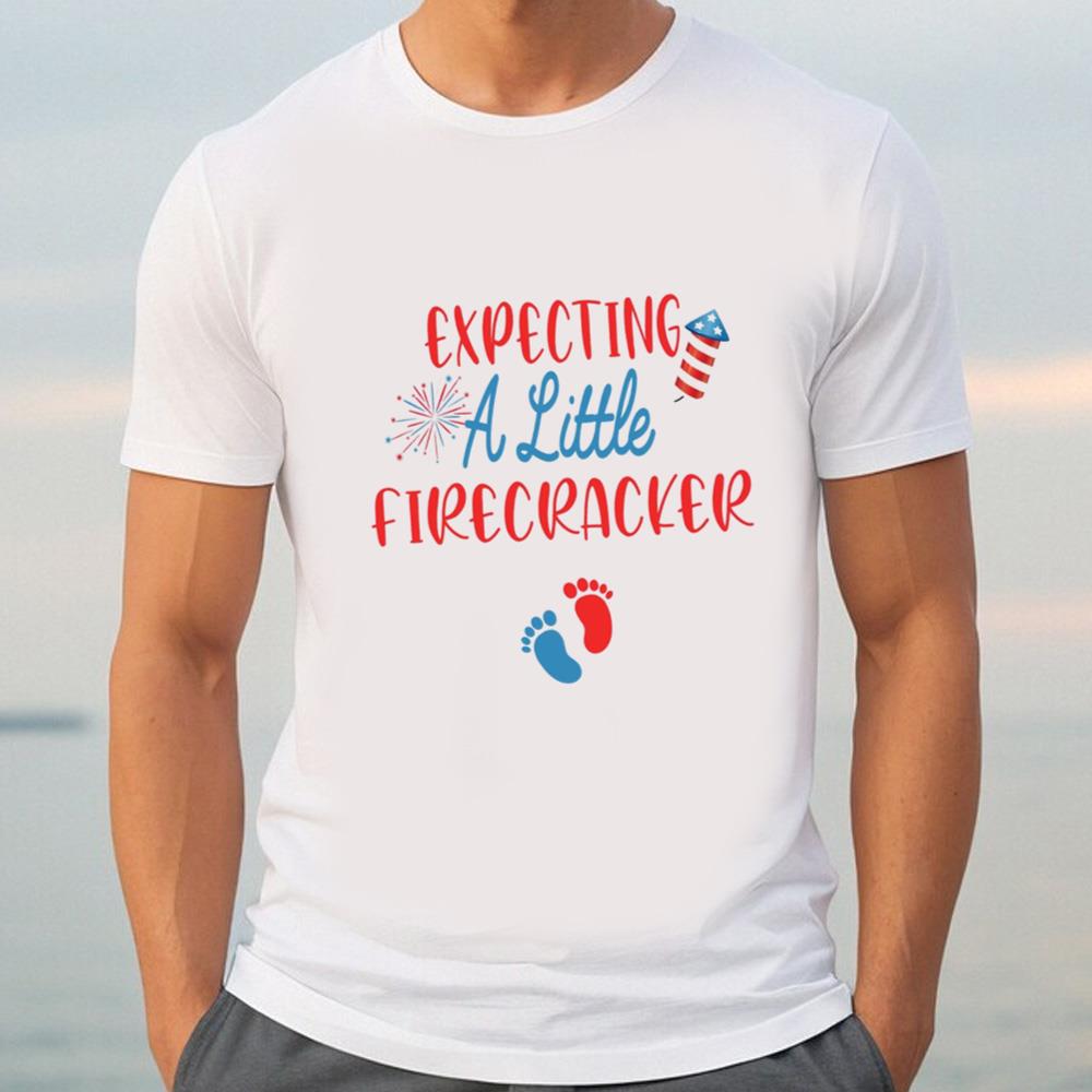 4th Of July Pregnancy Announcement T-shirt, Expecting Little Firecracker, Patriotic Baby Reveal