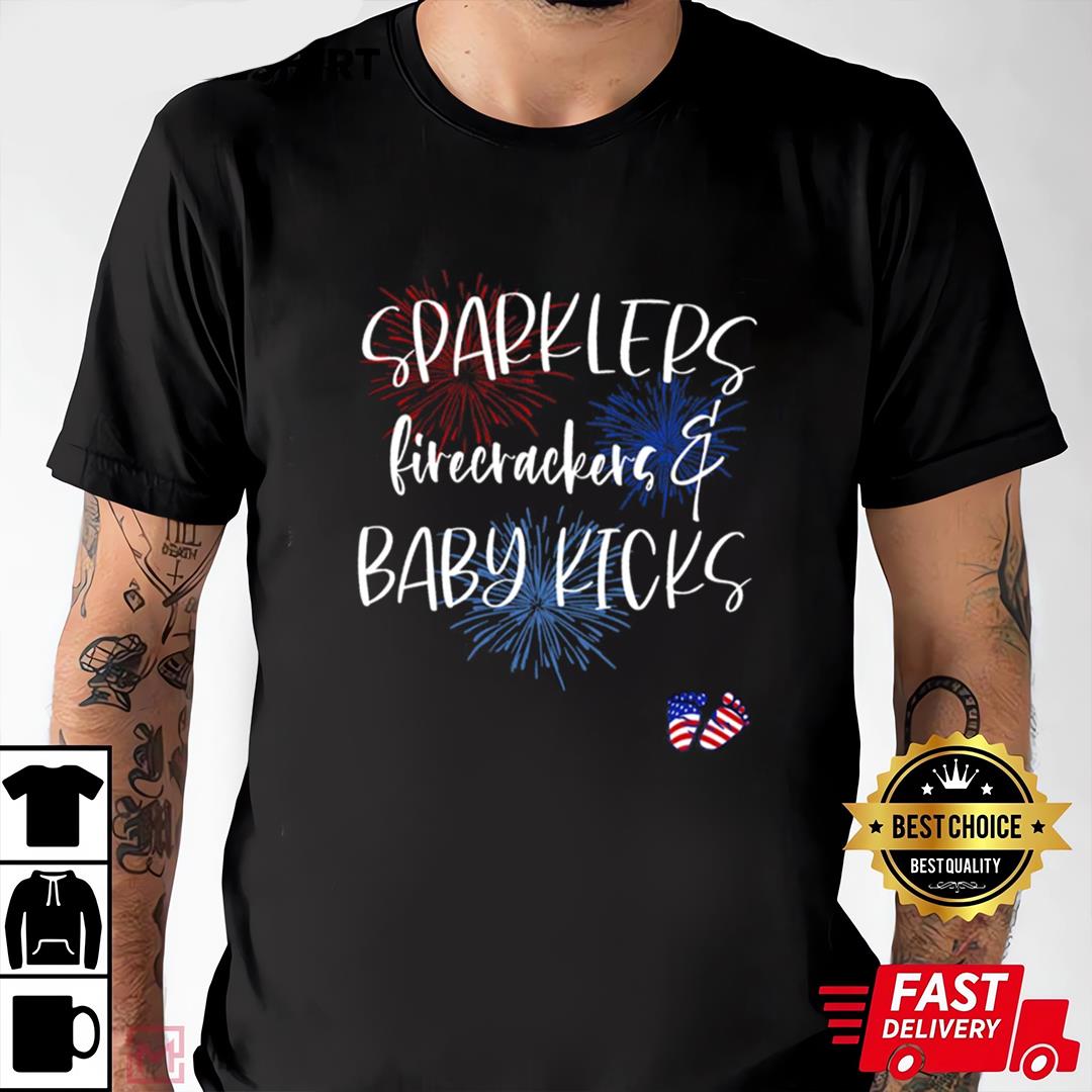 4th Of July Pregnancy Tshirt, Sparklers Firecrackers Baby Kicks, First Fourth Of July, Announcement Shirt