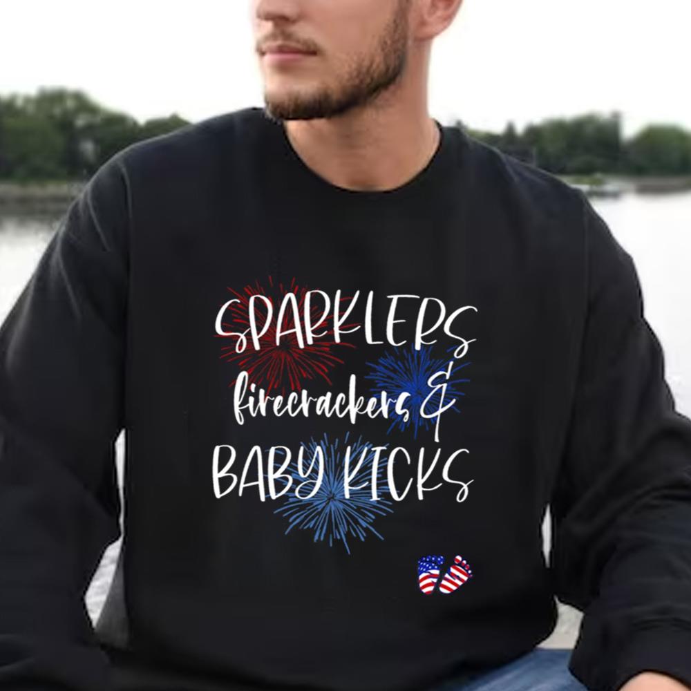 4th Of July Pregnancy Tshirt, Sparklers Firecrackers Baby Kicks, First Fourth Of July, Announcement Shirt