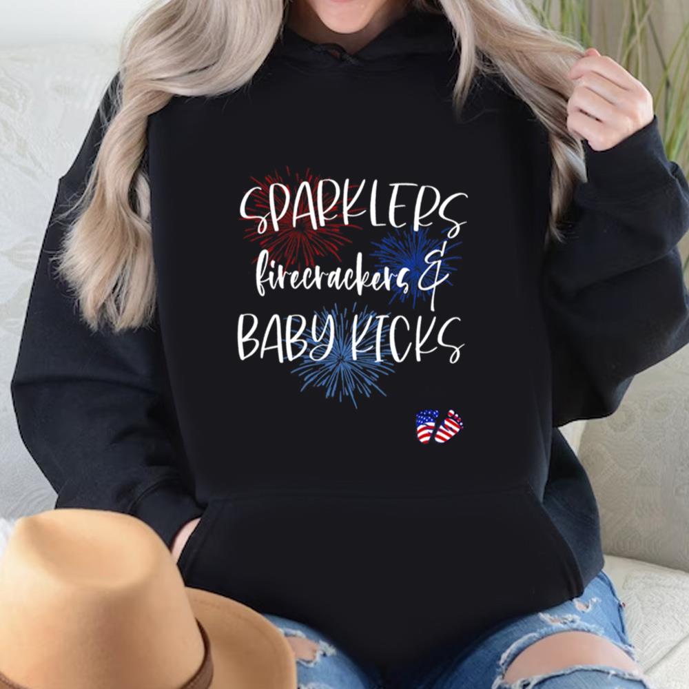 4th Of July Pregnancy Tshirt, Sparklers Firecrackers Baby Kicks, First Fourth Of July, Announcement Shirt