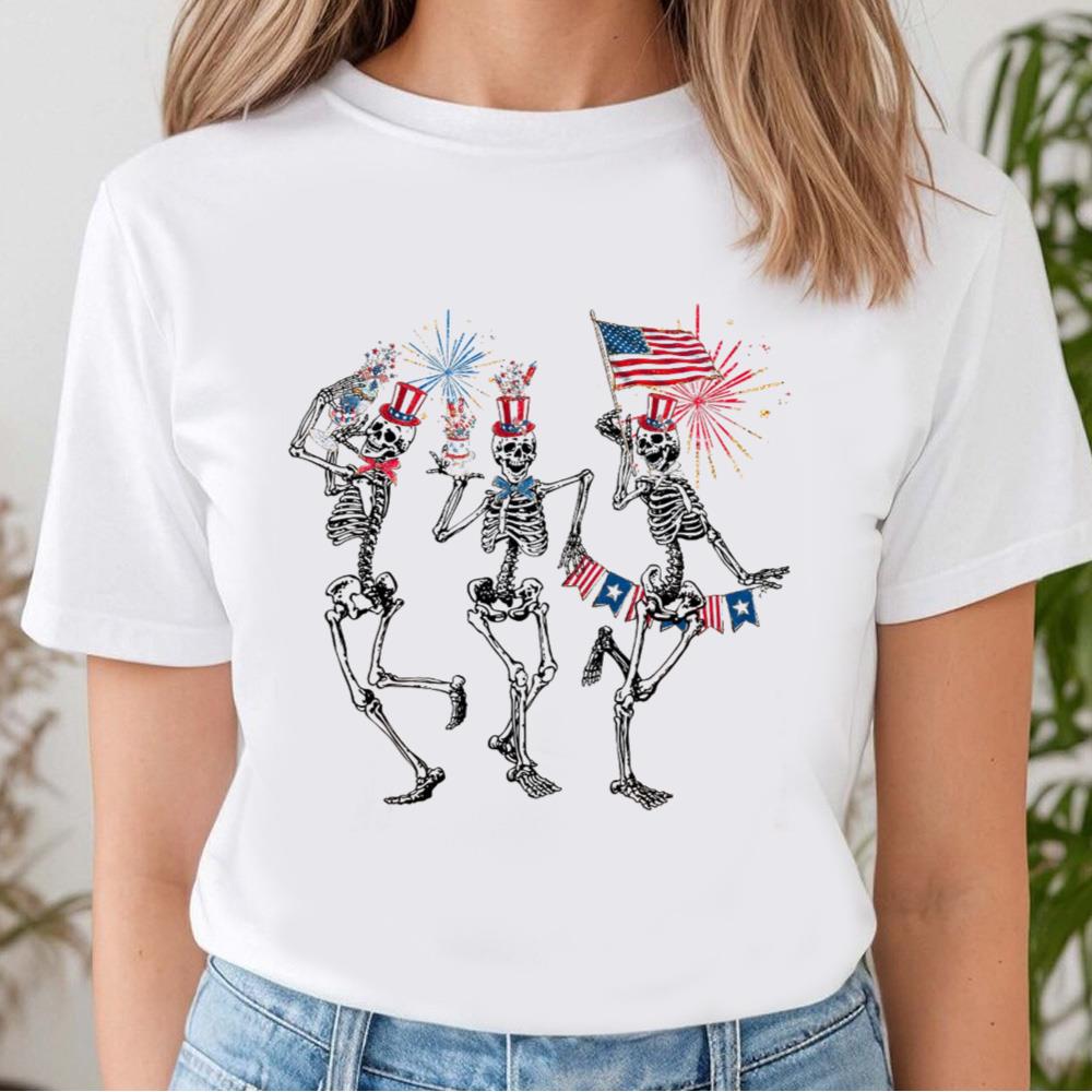 4th Of July Skellies, 4th Of July Shirts, Dancing Skeleton Shirt, American Flag Shirt