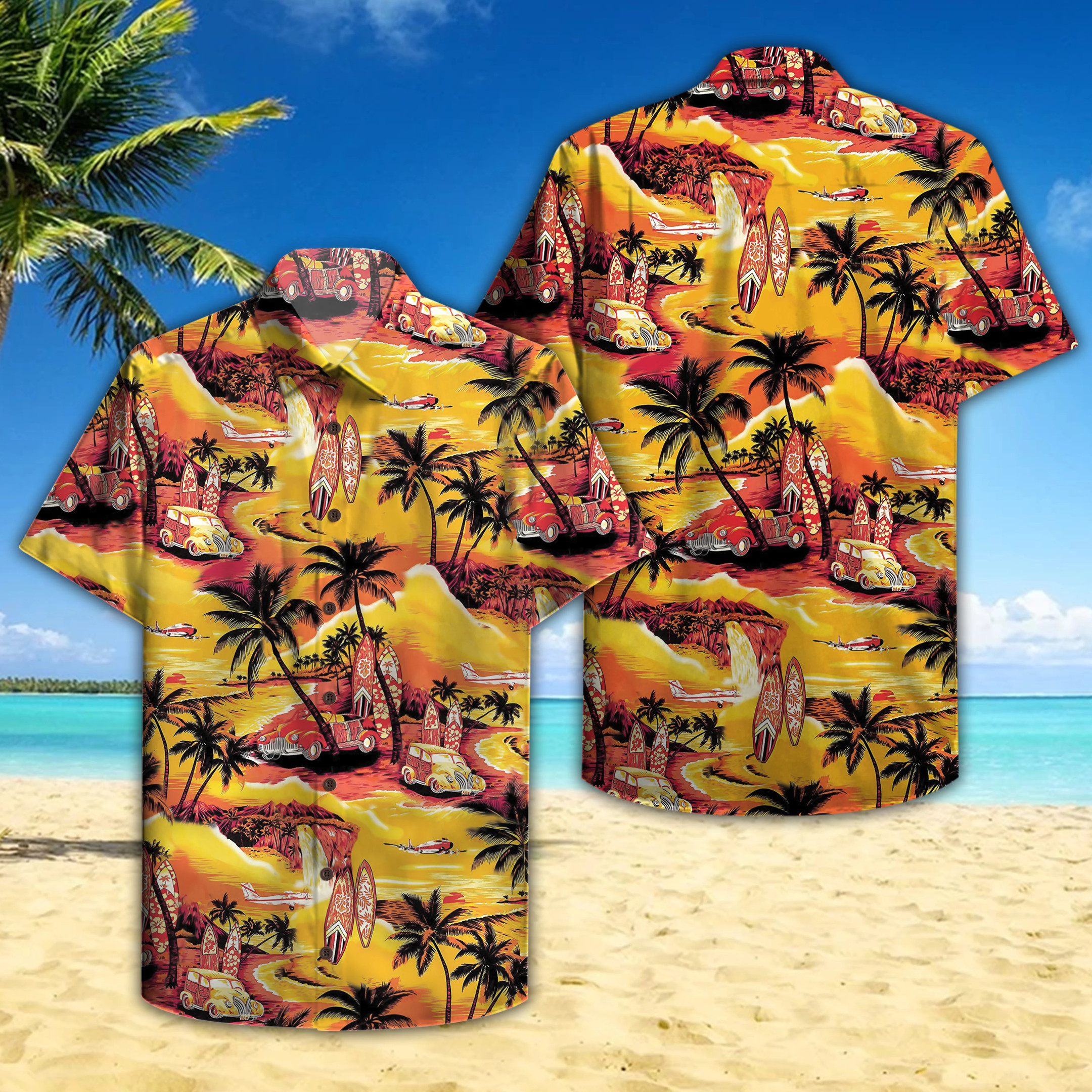 90S Orange And Yellow Hawaiian Sunset Hawaiian Shirt