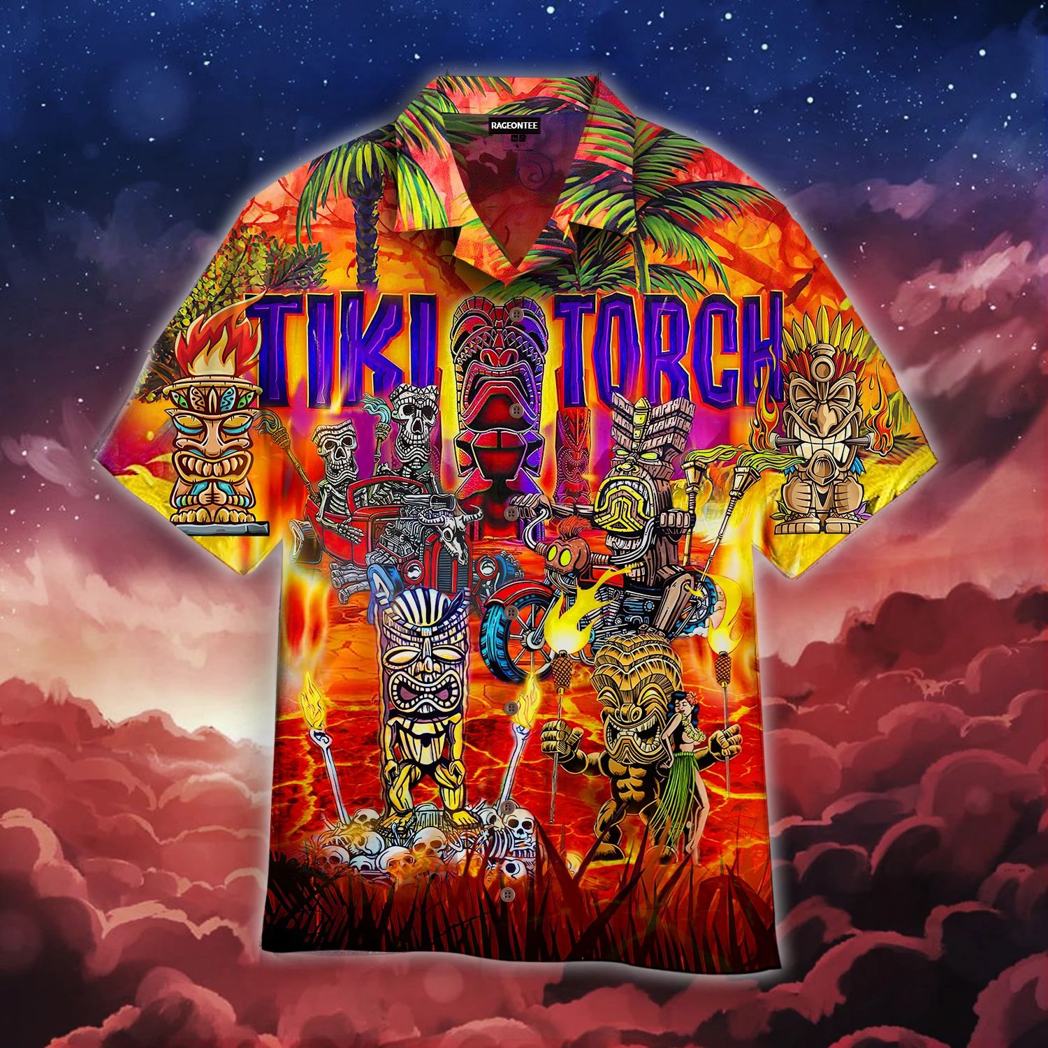 Aloha Torches Tiki Tropical Hawaiian Shirt
