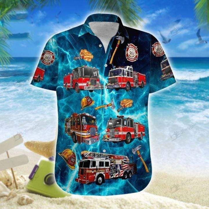Amazing Firefighter Blue Hawaiian Shirt