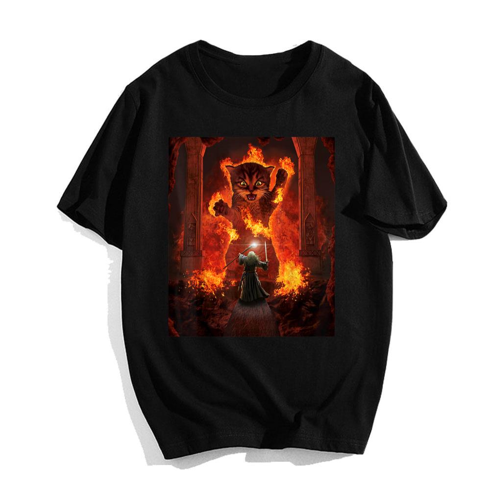 Balrog Cat T-Shirt Kittens You Shall Not Pass Fire Flames
