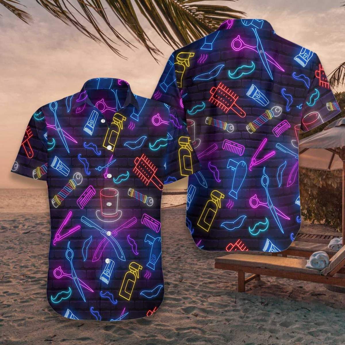Barber Shop Neon Hawaiian Shirt
