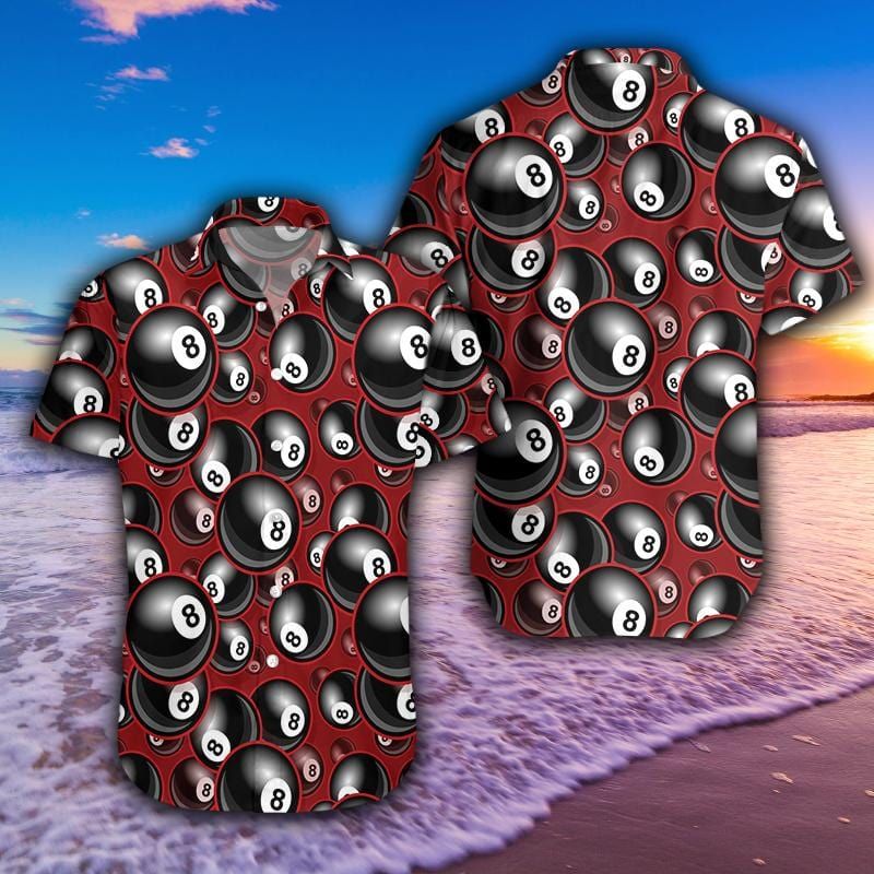 Black Red 8 Ball Billiard Unisex Hawaiian Shirts