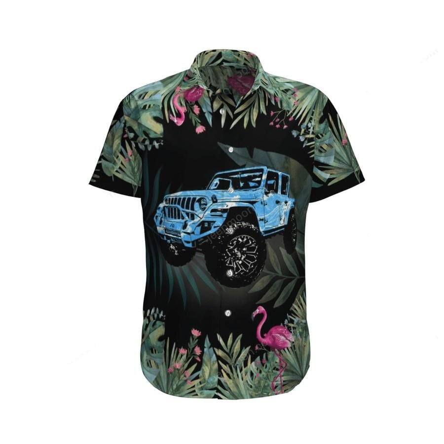 Blue Jeep Flamingo Hawaiian Shirt