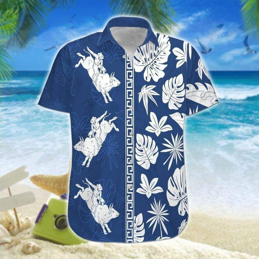 Bull Riding White Leaves Hawaiian Shirt