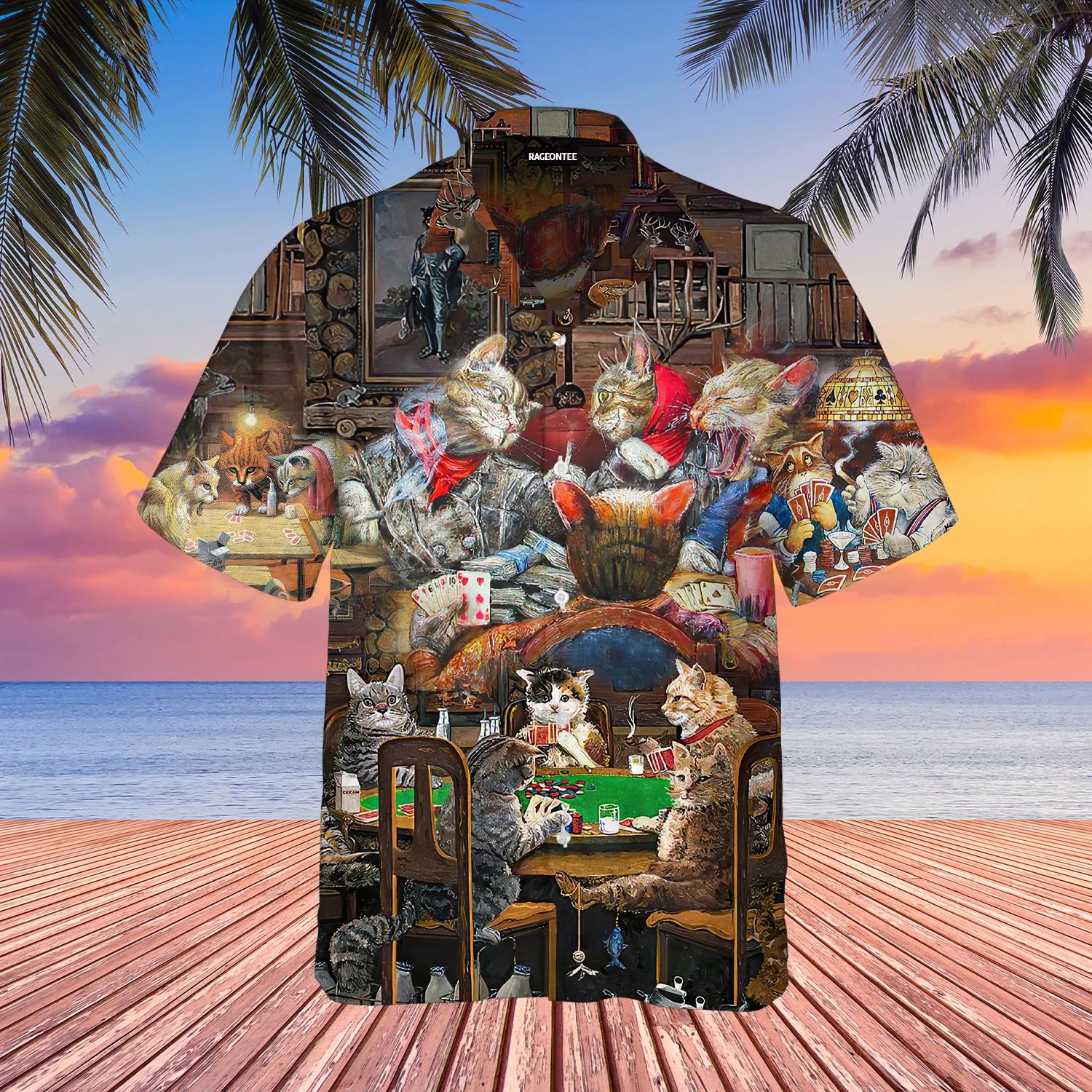 Cat Playing Poker At The Midnight Hawaiian Shirt