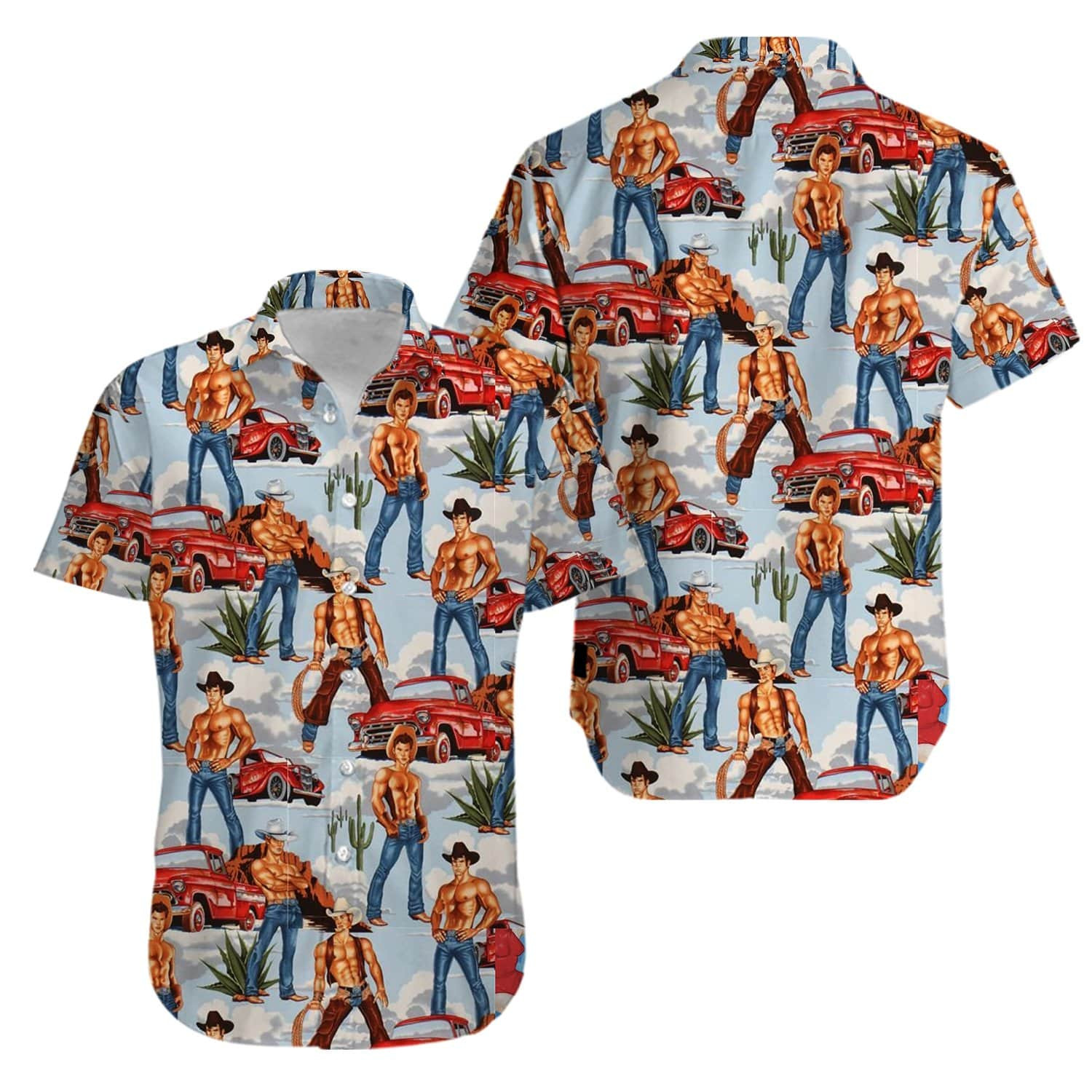 Cowboy In Vintage Western Hawaiian Shirts