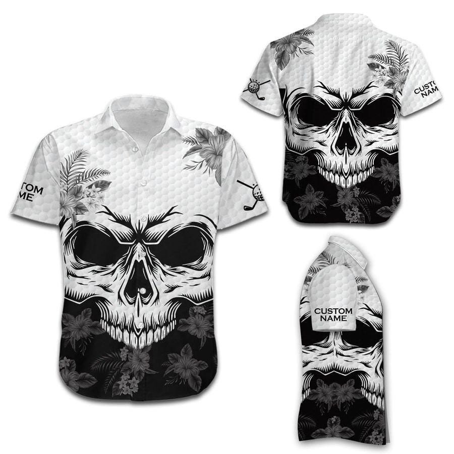 Custom Name Hawaiian Aloha Shirts Golf Tropical Floral Skull