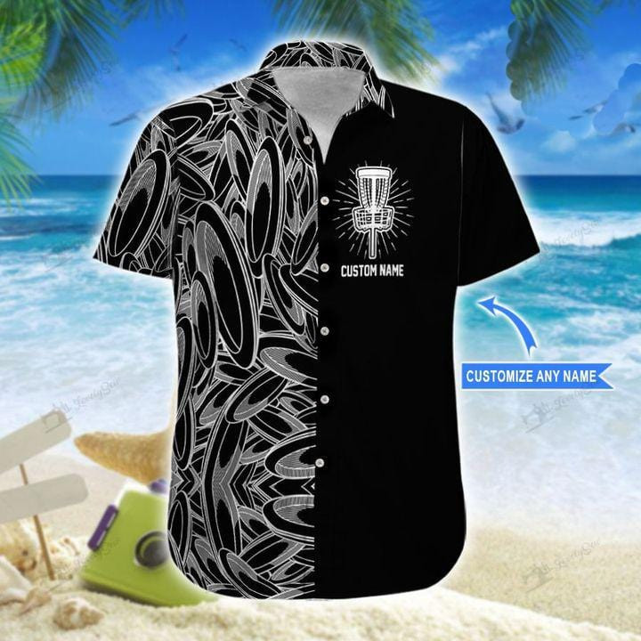 Custom Name Simple Bw Disc Golf Unisex Hawaiian Shirts