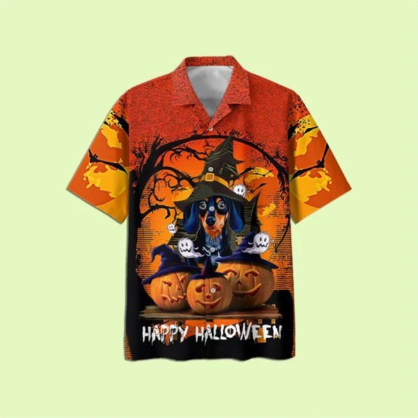 Dachshund And Pumpkin Happy Halloween Hawaiian Shirt