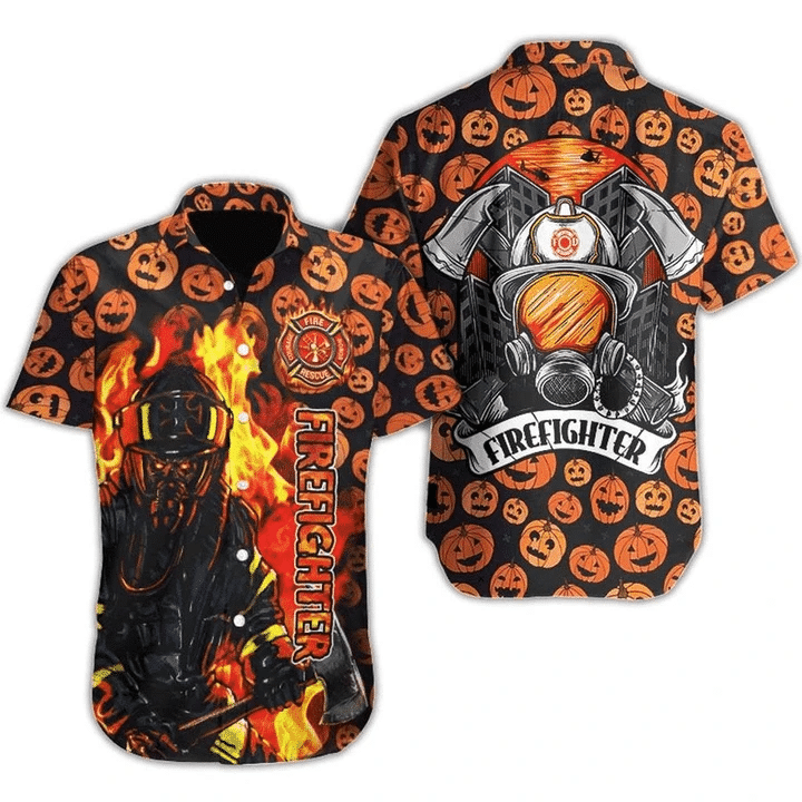 Firefighter Pumpkin Halloween Hawaiian Shirt