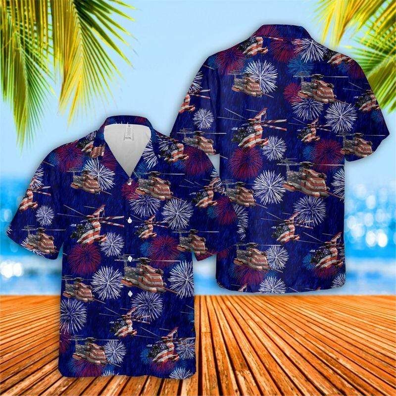 Fireworks Of 4Th July American Flag Sikorsky Mh-53 Hawaiian Shirt