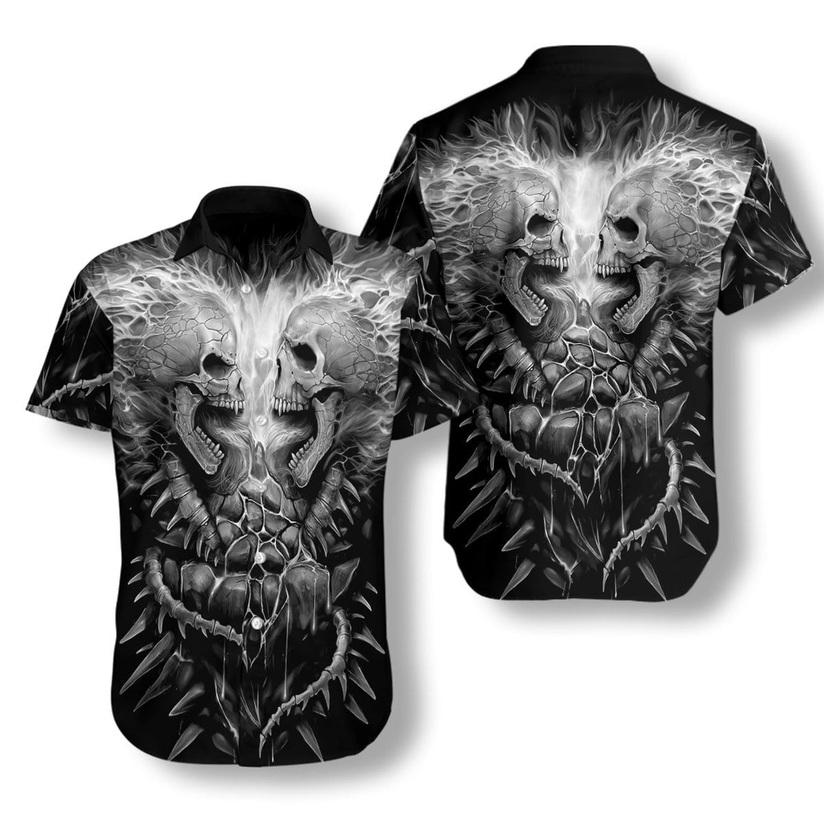 Flaming Lava Skull Bw Hawaiian Shirts