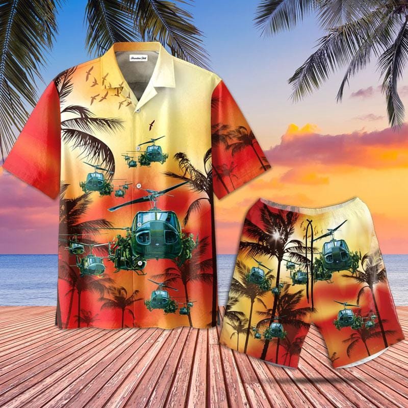 Hawaiian Aloha Shirts - Beach Shorts Us Army Helicopter