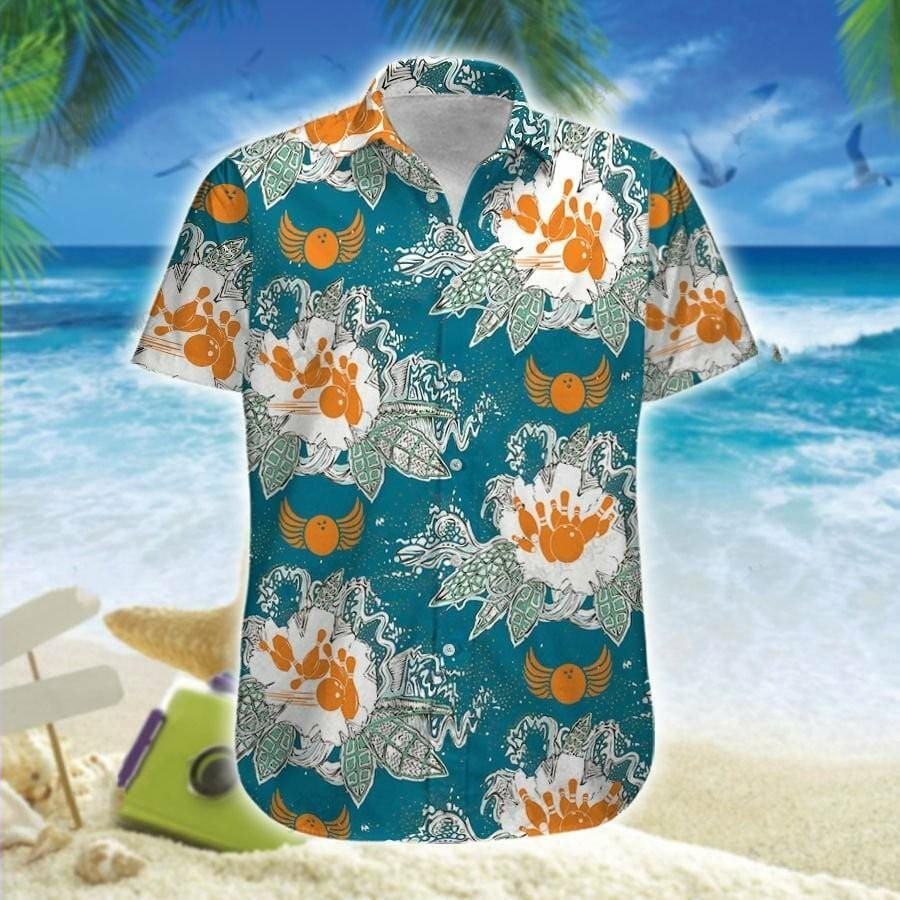 Hawaiian Aloha Shirts Bowling Art Blue