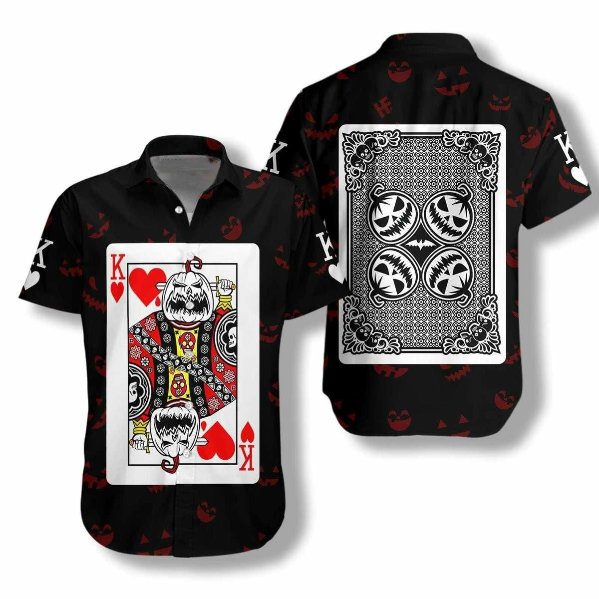 Hawaiian Aloha Shirts Halloween Pumpkin Poker King Card