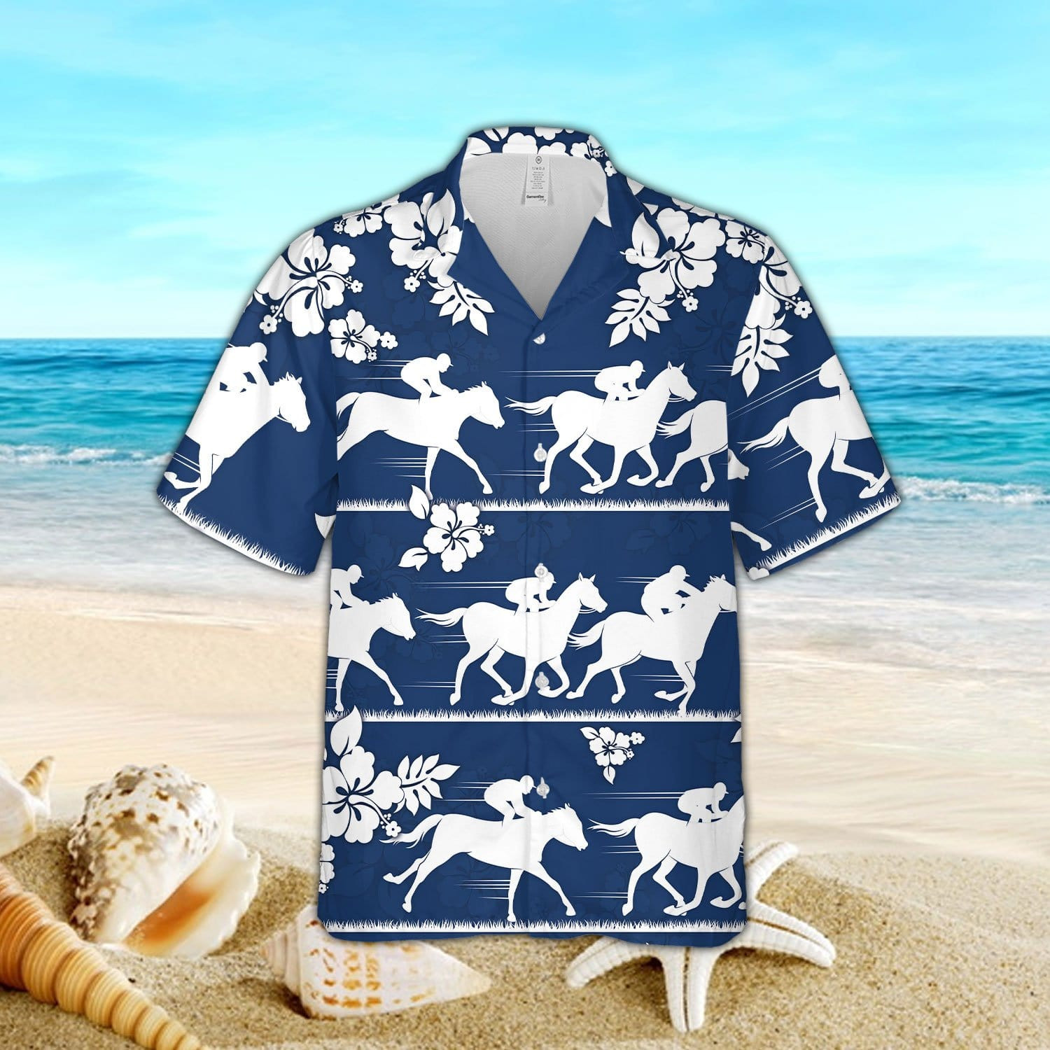 Hawaiian Aloha Shirts Horse Racing Hibiscus Flowers