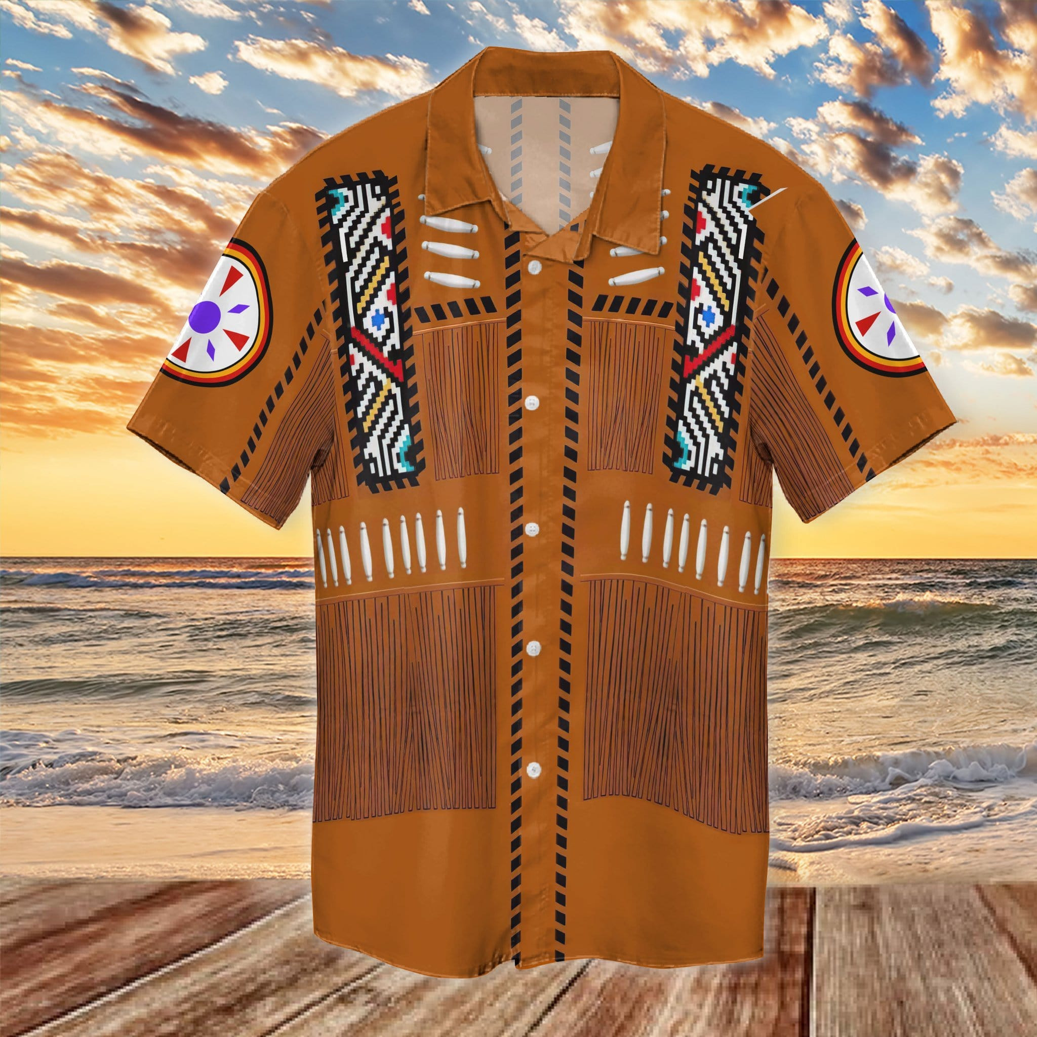 Hawaiian Aloha Shirts Native American Orange
