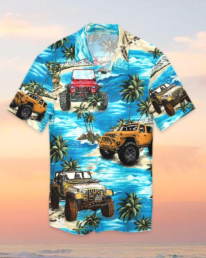 Jeep On Beach Blue Summer Vibe Unisex Hawaiian Shirts