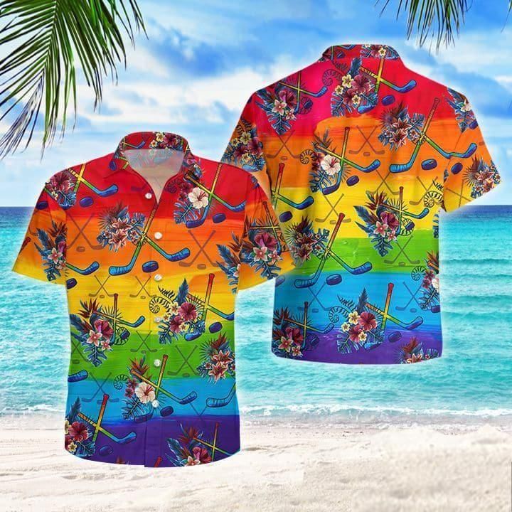 Lgbt Proud Hockey Flowers Hawaiian Shirt